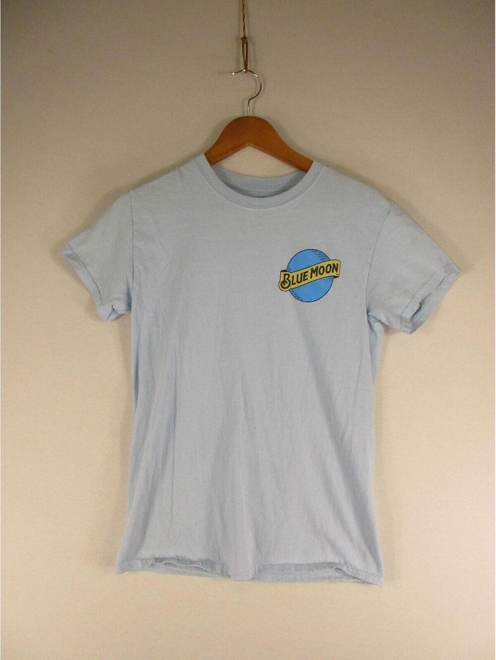 Blue Moon T-Shirt Mens S Light Blue Short Sleeve Brewery Logo Denver Colorado